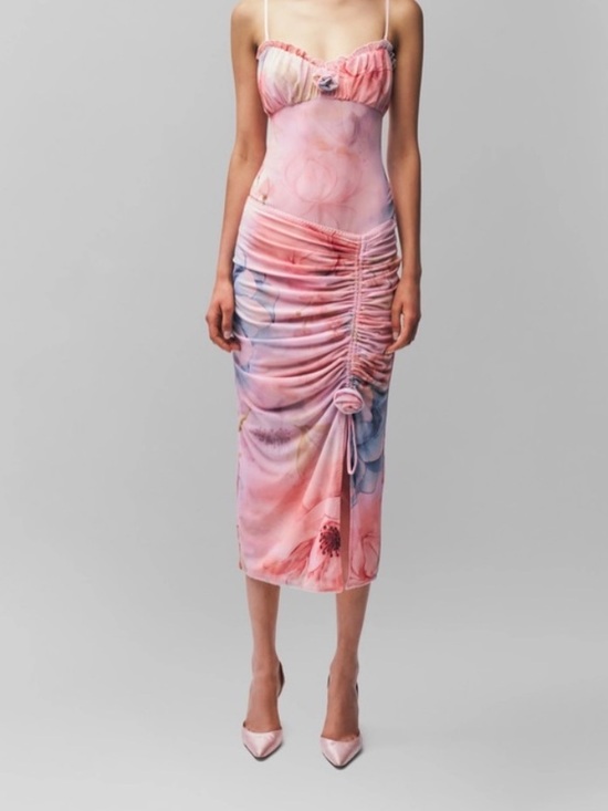 Guizio Dresses & Skirts - Guizio Celestina Ruched Rosette Printed Skirt in Cotton Candy Ambrosia Small NEW